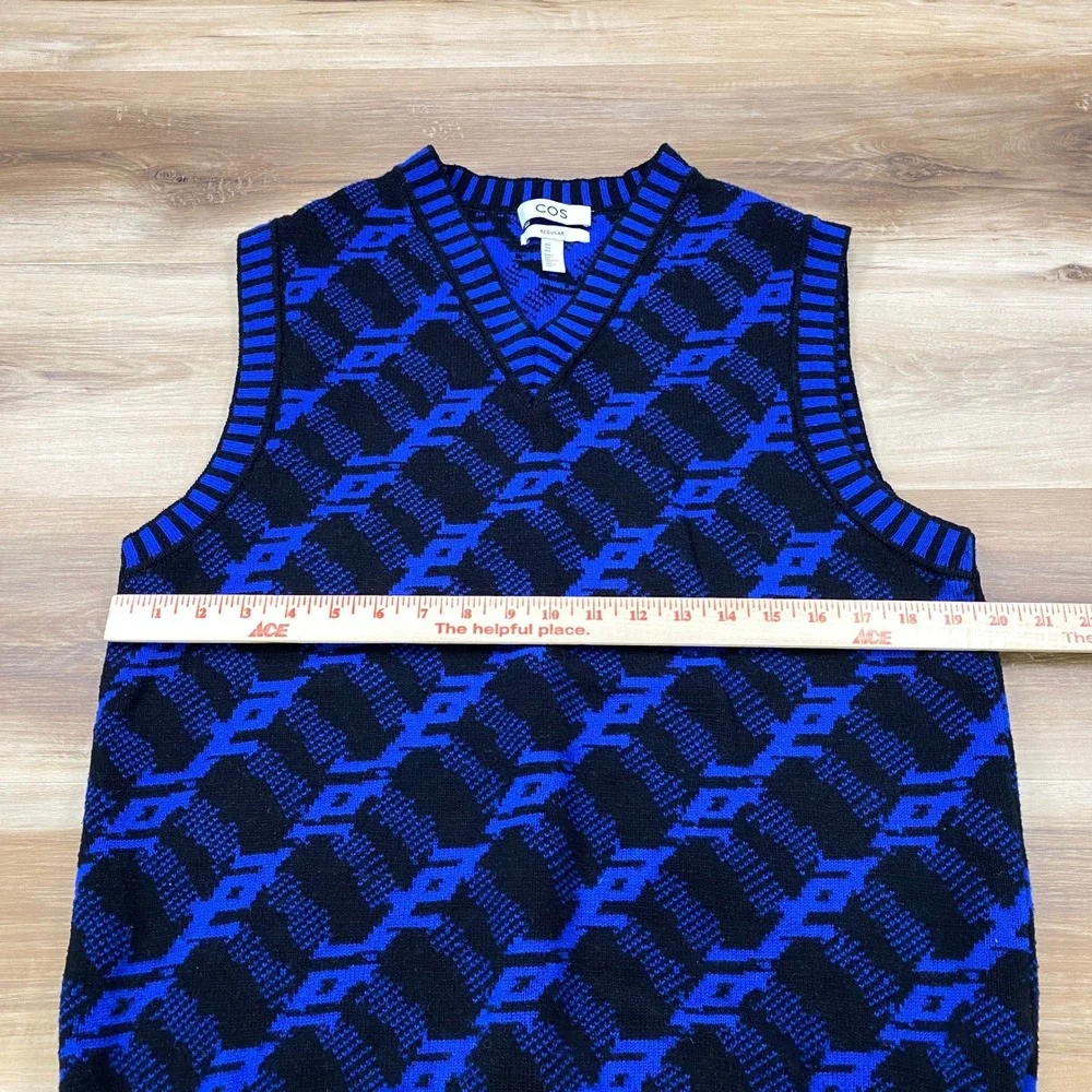COS Sweater Vest Mens M Geometric Jacquard Cotton Wool Regular Blue Black Modern
